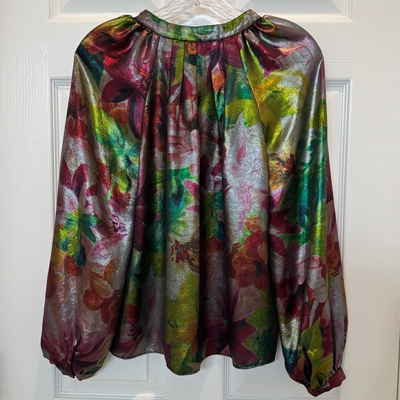 Anthropologie Current Air Goldie Metallic Floral Long Sleeve Blouse Size XS - Picture 6 of 13